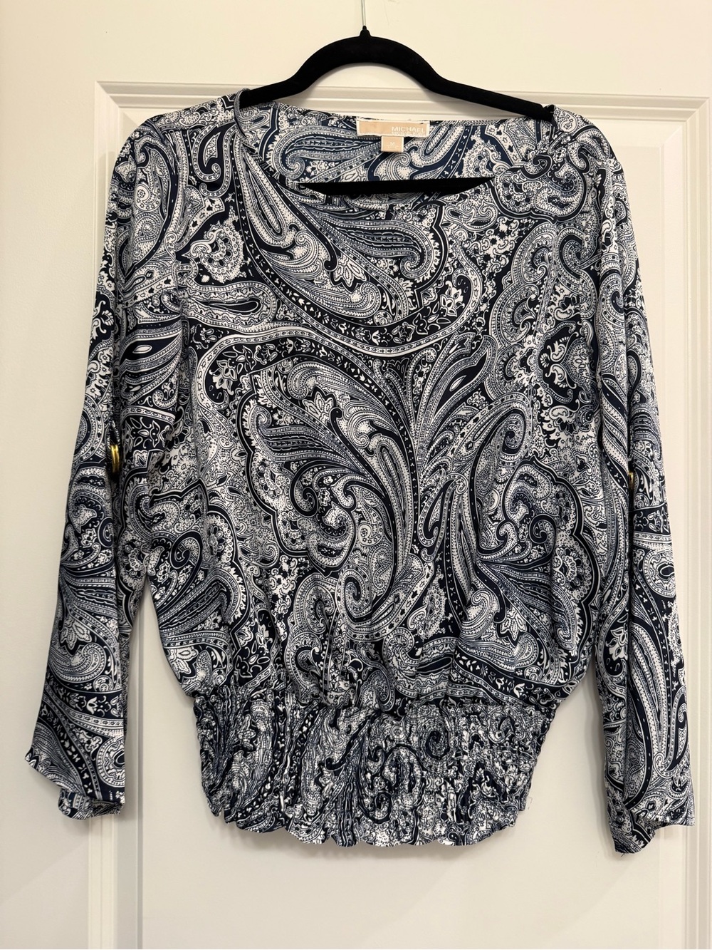 Michael Kors Navy & White Paisley Long-Sleeve Blouse